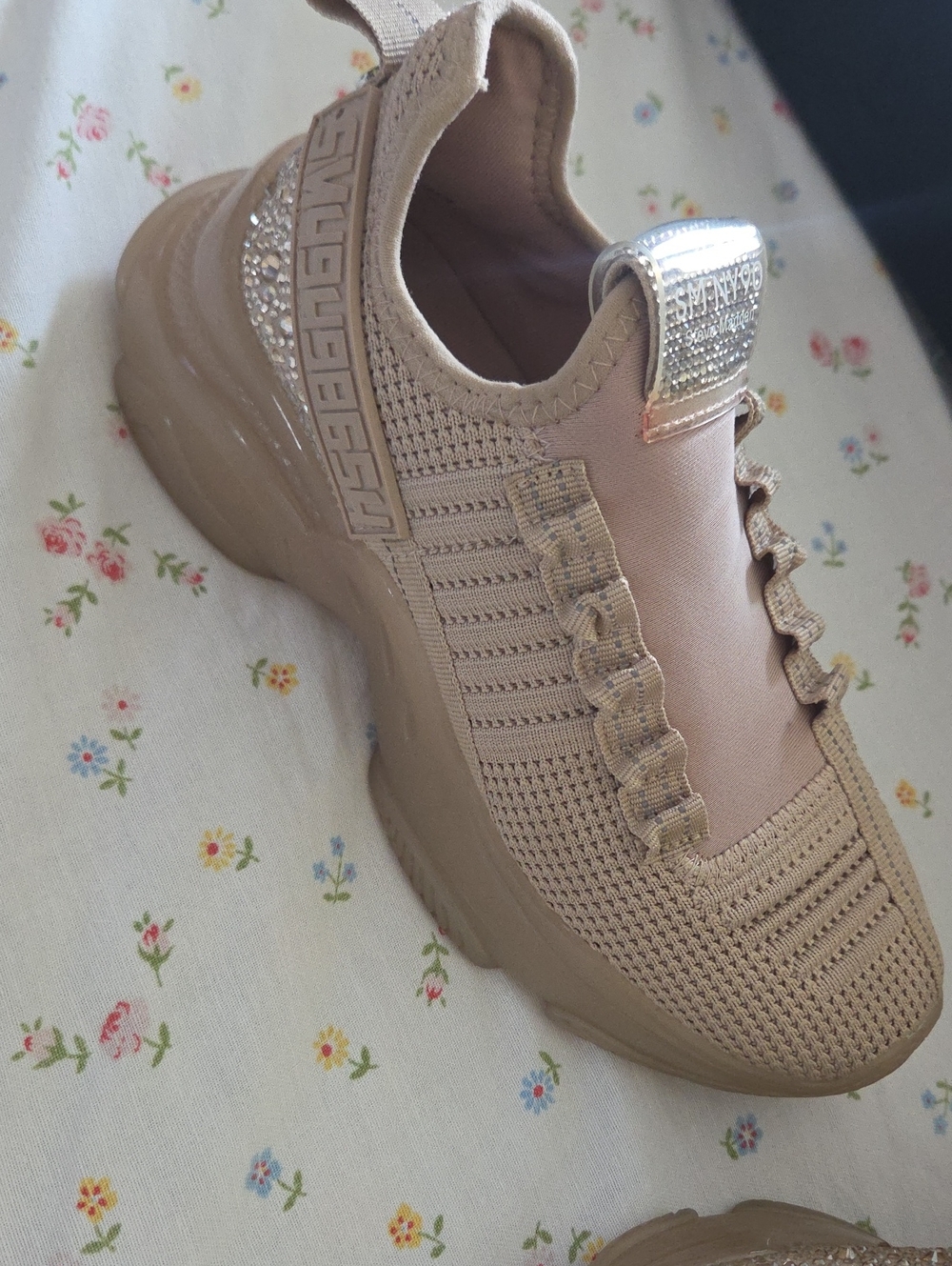 Steve Madden Nude Knit Slip-On Platform Sneaker with Metallic Trim